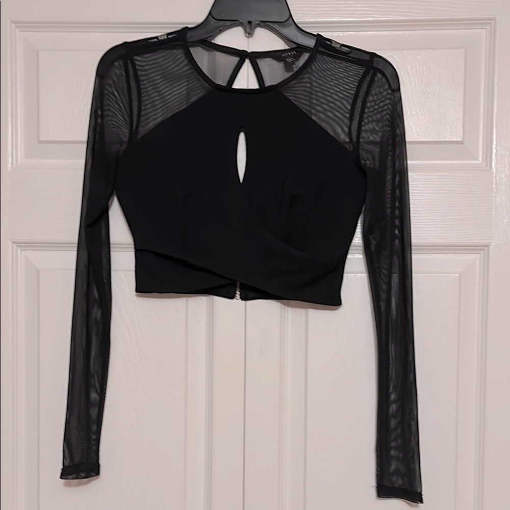 Guess Black Long Sleeve Cut Out Crop top